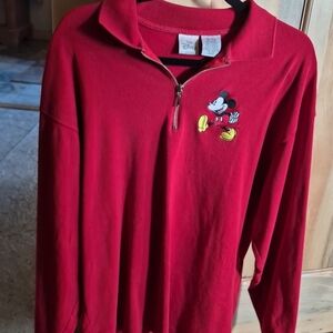 Vintage The Disney Store Mickey Mouse Red Long Sleeve 1/4 Zip 100% Cotton L